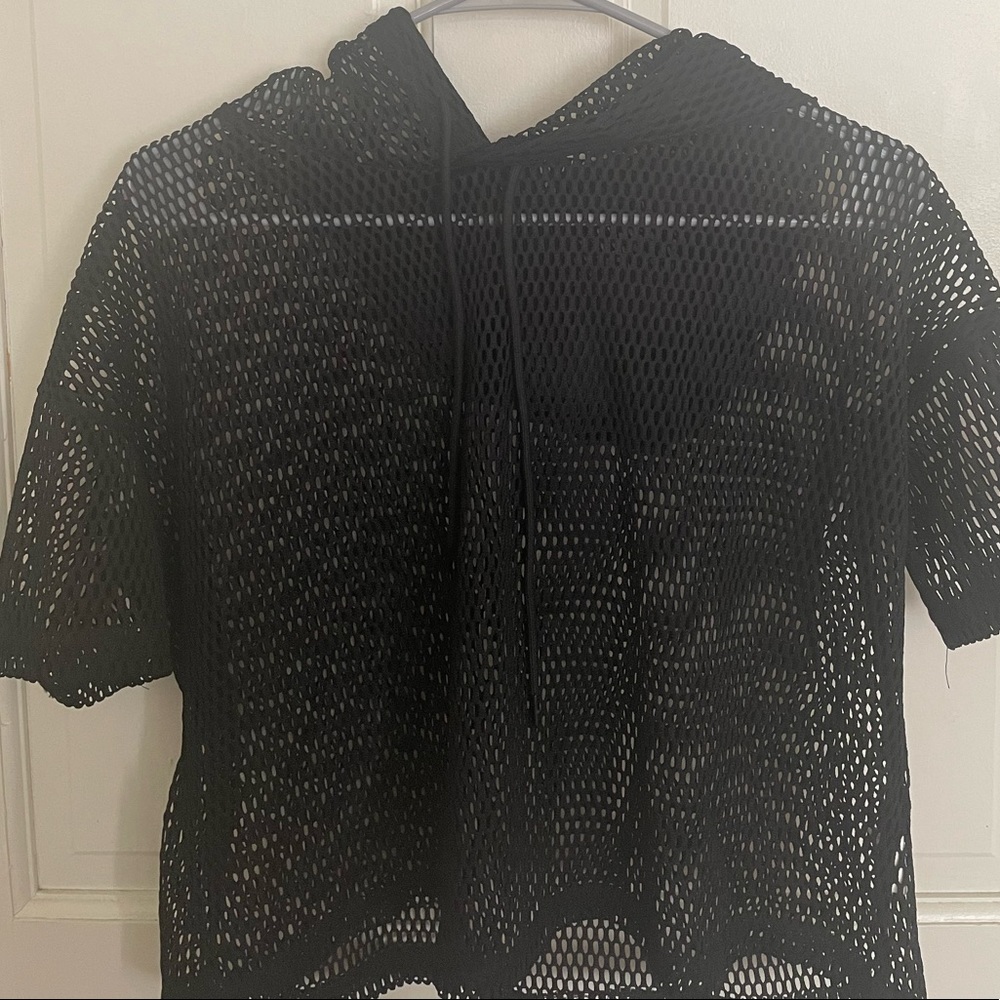 Black Mesh short sleeve hoodie